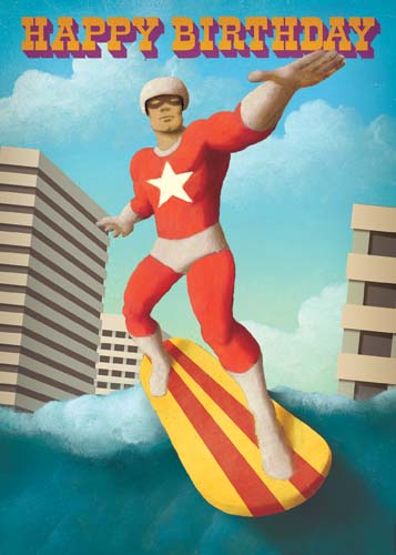 Happy Birthday - Surfboard Hero Greeting Card by Stephen Mackey - Click Image to Close